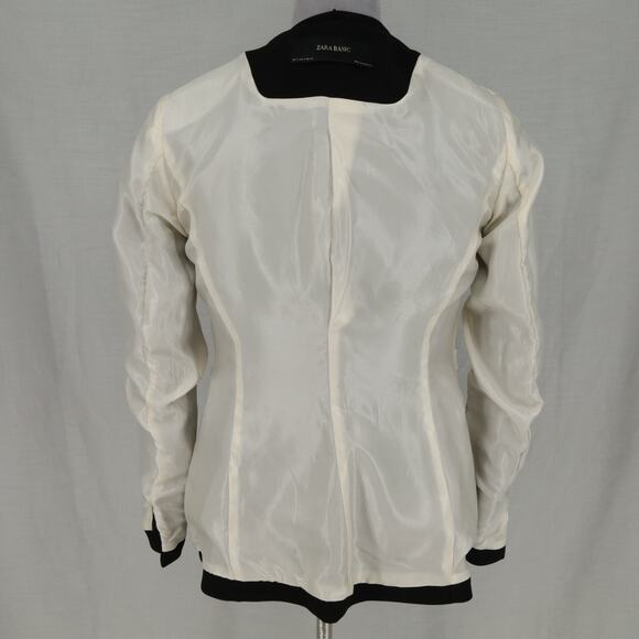 Zara Basic Jacket Womens Small Black White Trim Ruffle Front Lined Open Pockets - Picture 14 of 16